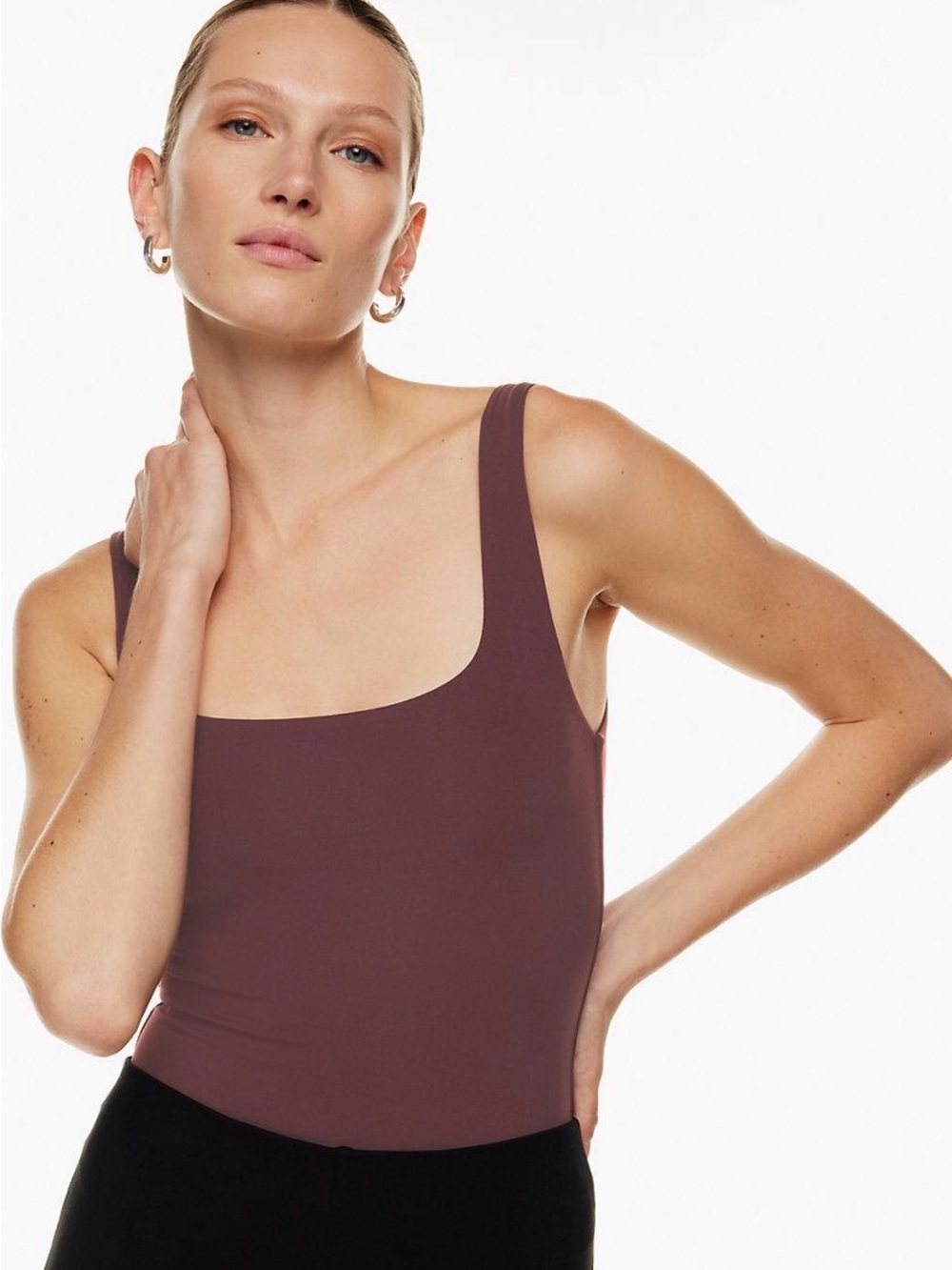 Babaton Square-Neck bodysuit in Mauve Brown